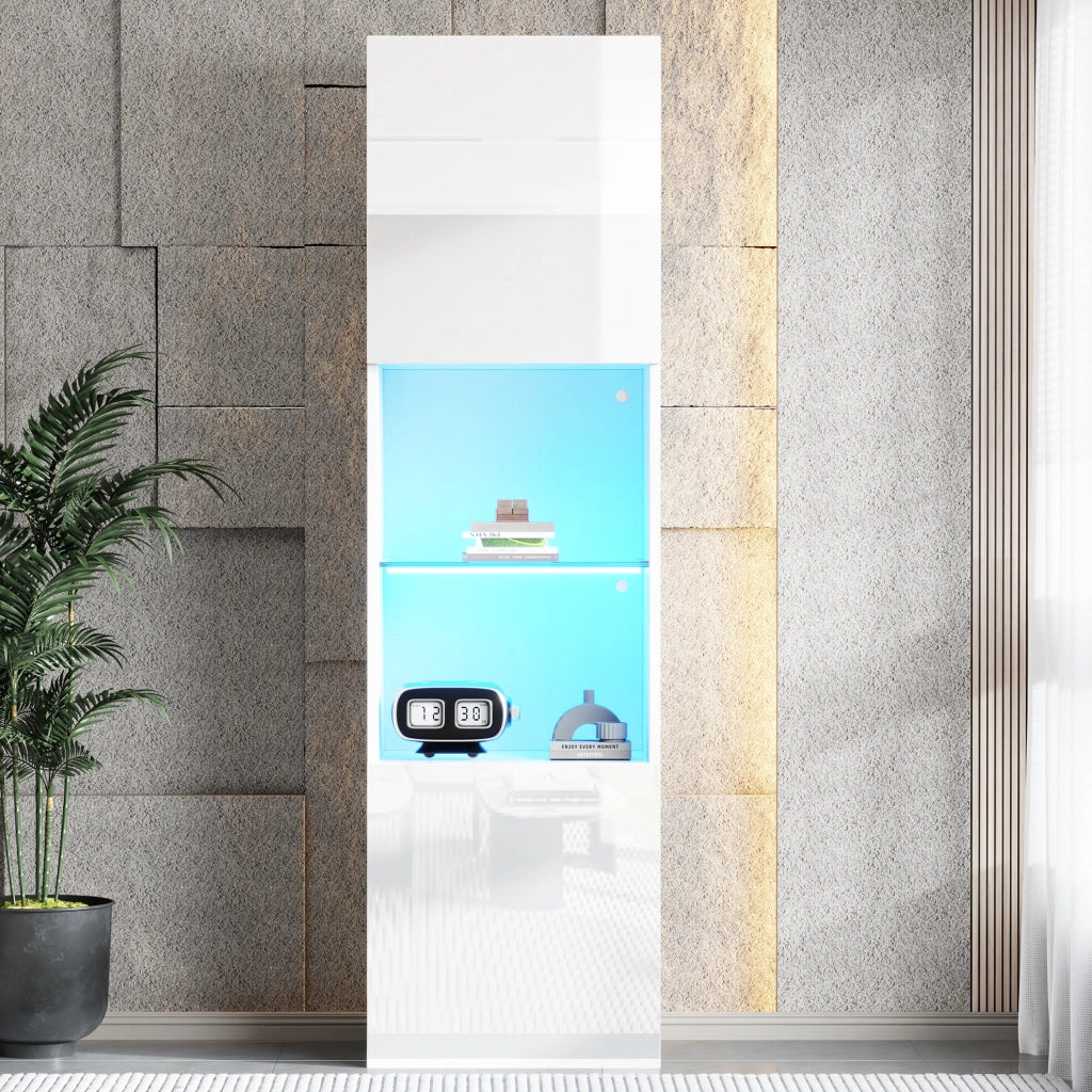 Vetrina 45x35x160 cm con illuminazione LED e 1 ripiano in vetro; truciolato bianco