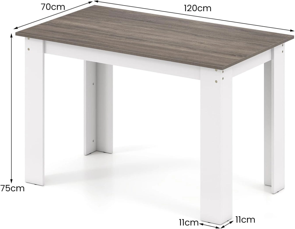 Tavolo da Pranzo Rettangolare in Legno, 120 x 70 cm, per 4-6 Persone, Scrivania per Sala da Pranzo e Cucina, Bianco + Grigio