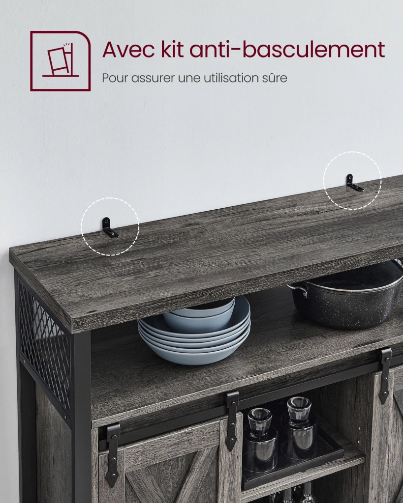 Credenza per sala da pranzo credenza da cucina mobile contenitore mobiletto ante scorrevoli stile fienile ripiano regolabile stile industriale 33 x 100 x 80 cm per soggiorno marrone rustico e nero 12_0004532
