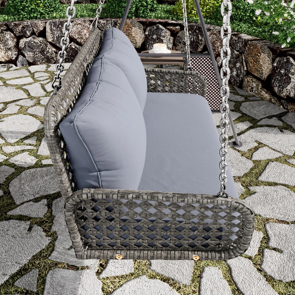 Dondolo da Giardino Doppio in Polyrattan con Cuscini ¨C MINIMAL ¨C Grigio, 2 Posti, 320 kg