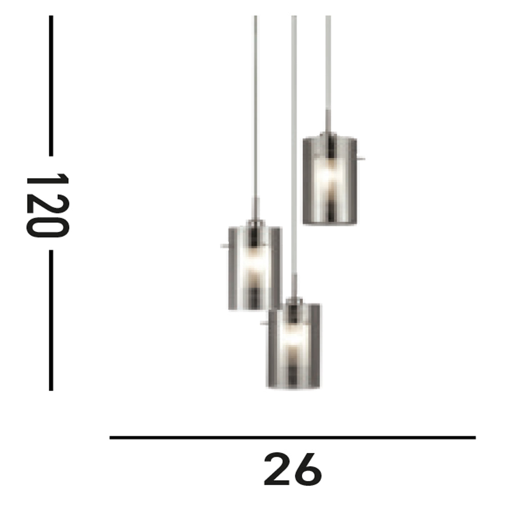 Lampadario Contemporaneo Duo 2 Acciaio Cromo Vetro Argento 3 Luci E14