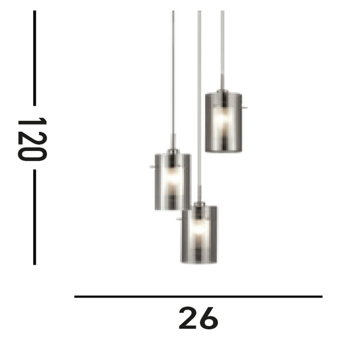 Lampadario Contemporaneo Duo 2 Acciaio Cromo Vetro Argento 3 Luci E14