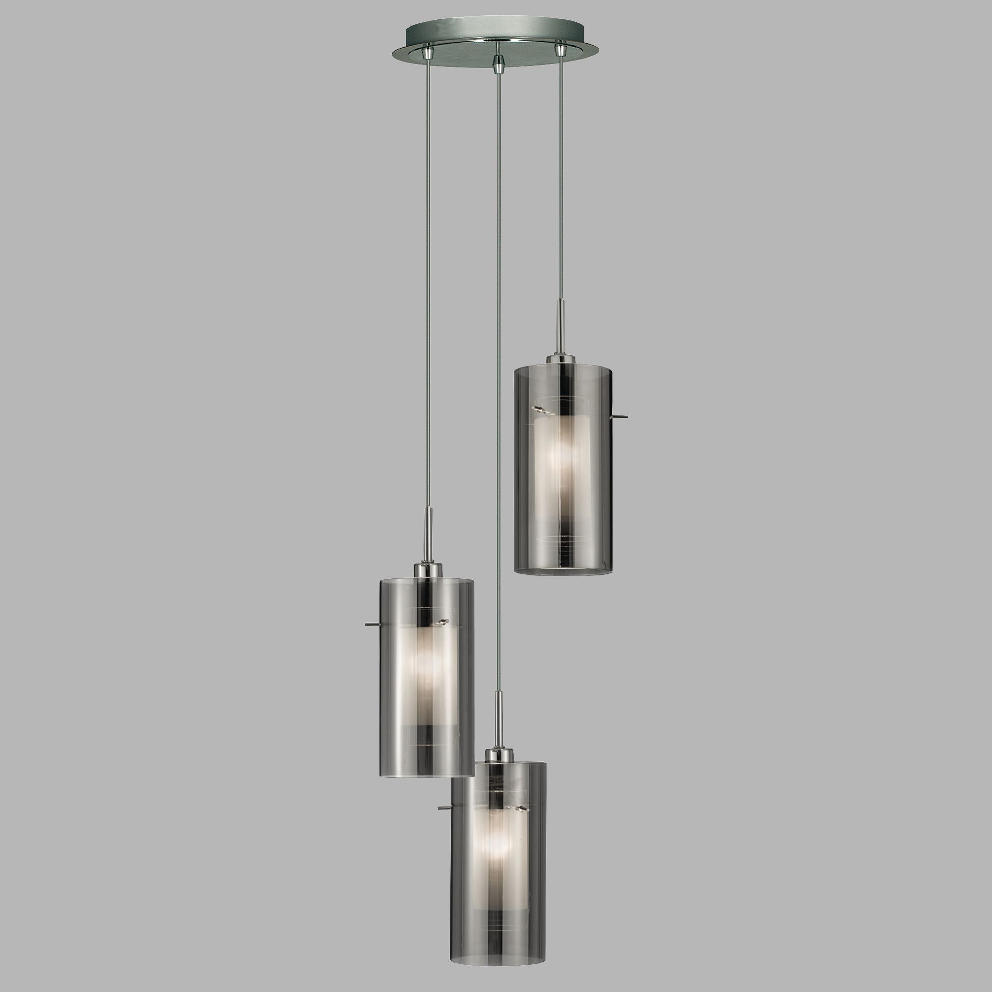 Lampadario Contemporaneo Duo 2 Acciaio Cromo Vetro Argento 3 Luci E14
