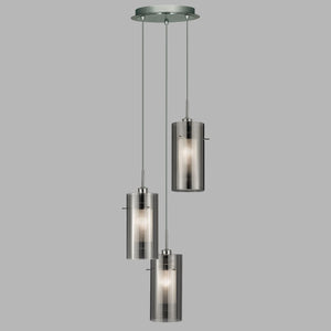 Lampadario Contemporaneo Duo 2 Acciaio Cromo Vetro Argento 3 Luci E14