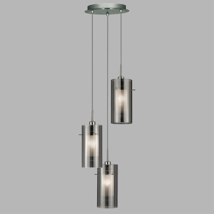 Lampadario Contemporaneo Duo 2 Acciaio Cromo Vetro Argento 3 Luci E14