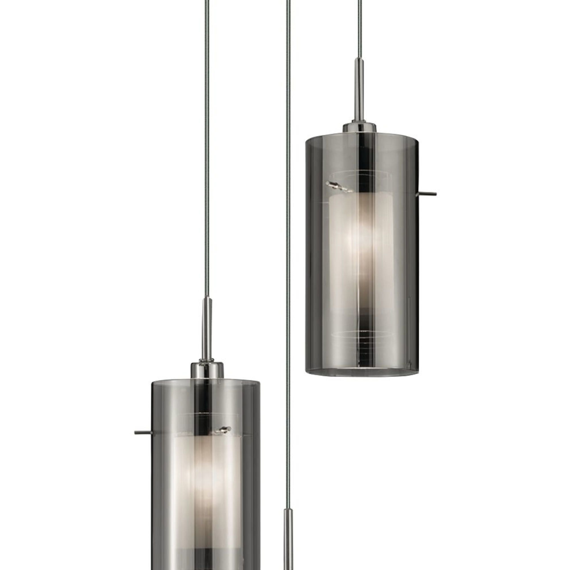 Lampadario Contemporaneo Duo 2 Acciaio Cromo Vetro Argento 3 Luci E14