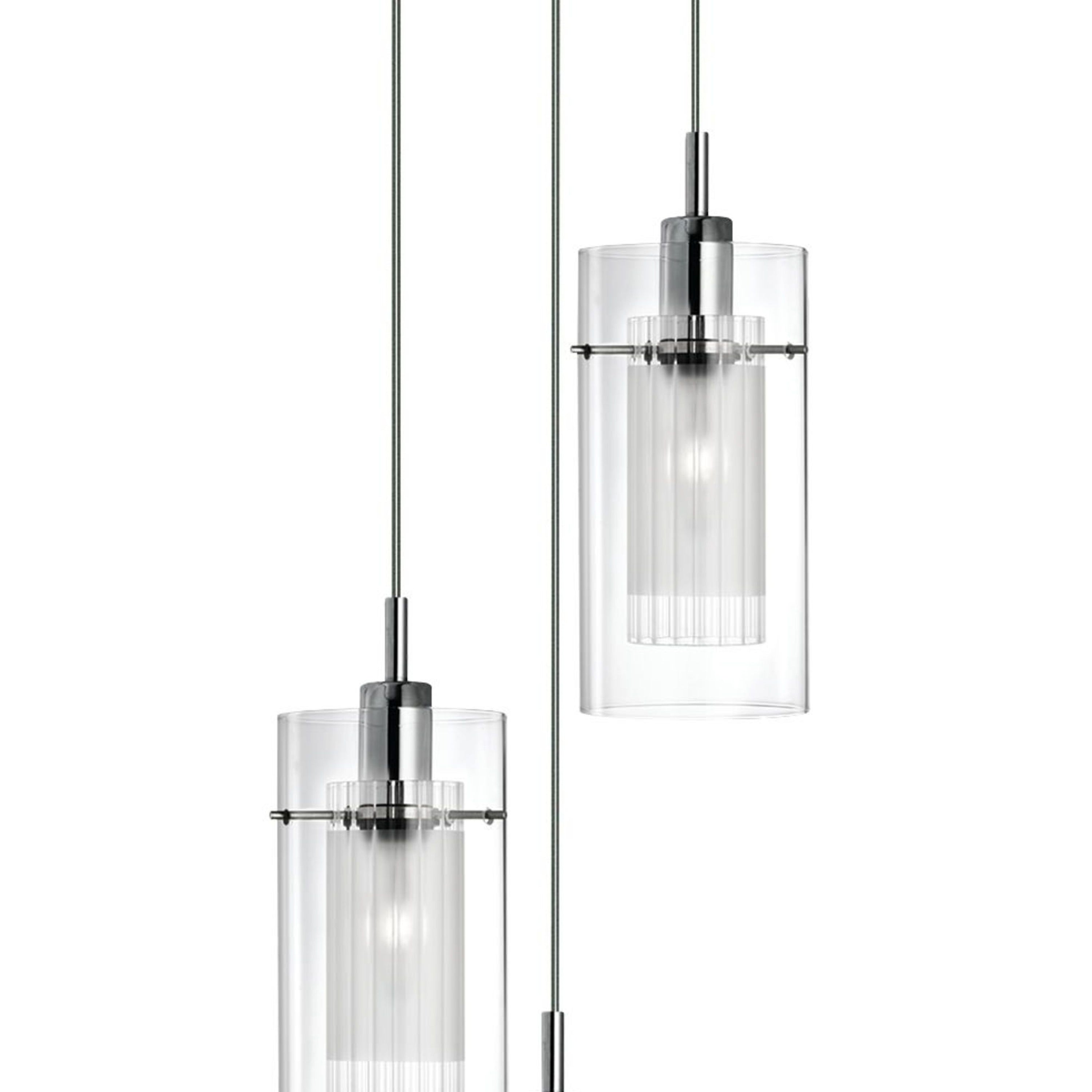 Lampadario Contemporaneo Duo 1 Acciaio Argento Vetro Cromo 3 Luci E14