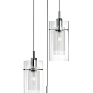 Lampadario Contemporaneo Duo 1 Acciaio Argento Vetro Cromo 3 Luci E14