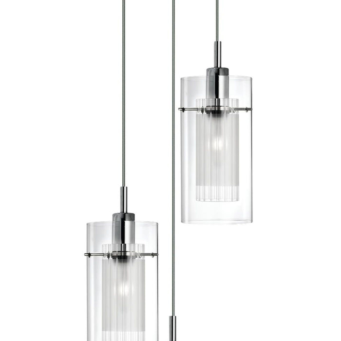 Lampadario Contemporaneo Duo 1 Acciaio Argento Vetro Cromo 3 Luci E14