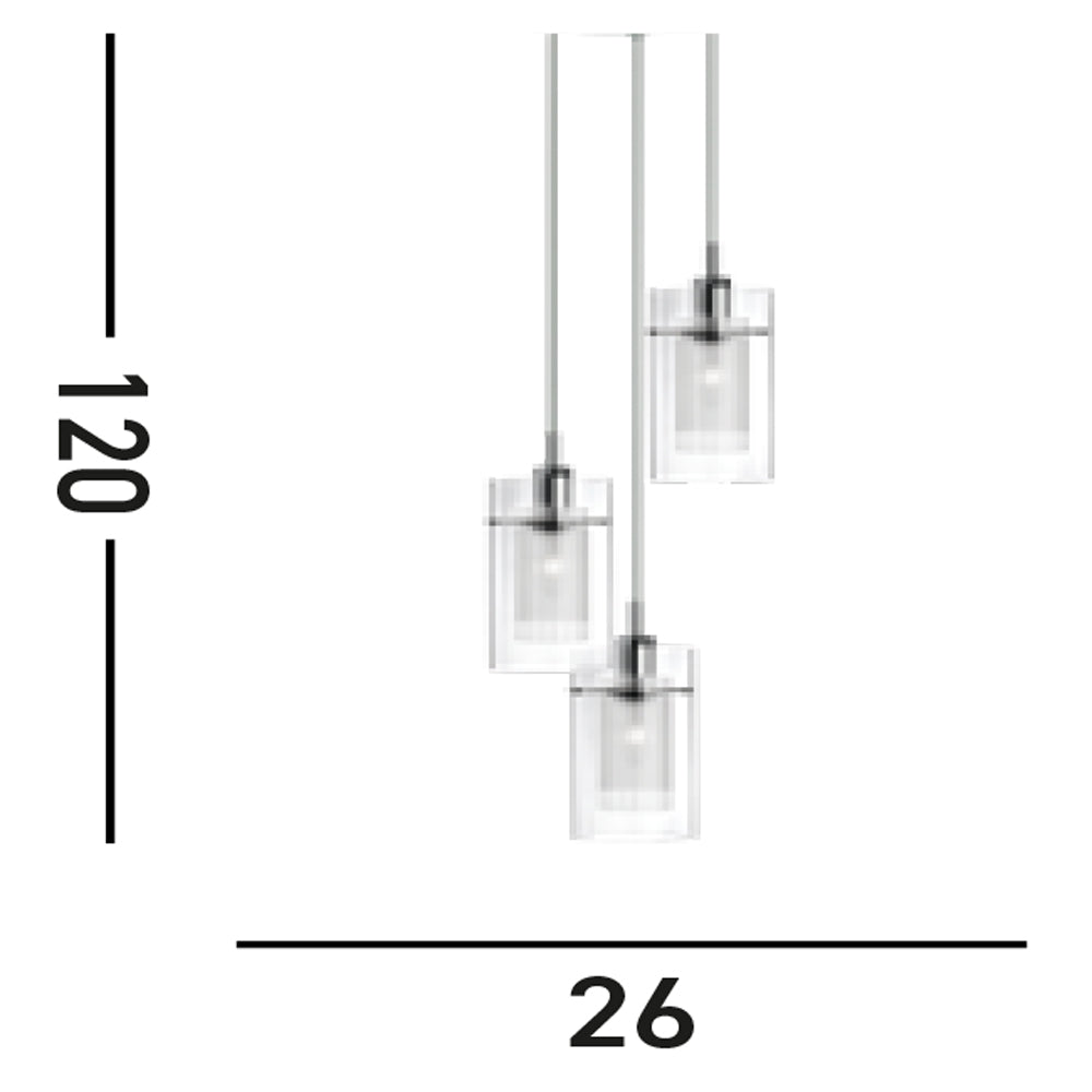 Lampadario Contemporaneo Duo 1 Acciaio Argento Vetro Cromo 3 Luci E14