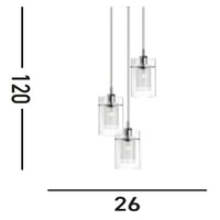 Lampadario Contemporaneo Duo 1 Acciaio Argento Vetro Cromo 3 Luci E14
