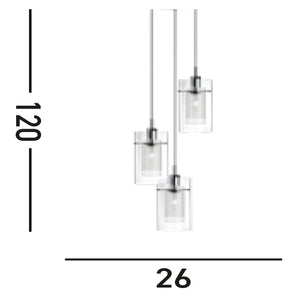 Lampadario Contemporaneo Duo 1 Acciaio Argento Vetro Cromo 3 Luci E14
