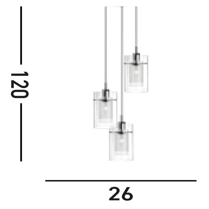 Lampadario Contemporaneo Duo 1 Acciaio Argento Vetro Cromo 3 Luci E14
