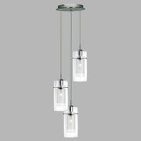 Lampadario Contemporaneo Duo 1 Acciaio Argento Vetro Cromo 3 Luci E14