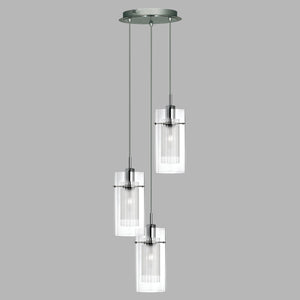 Lampadario Contemporaneo Duo 1 Acciaio Argento Vetro Cromo 3 Luci E14