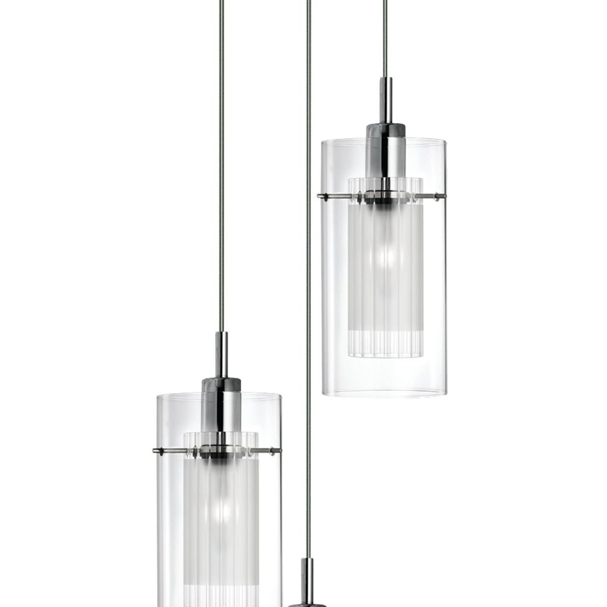 Lampadario Contemporaneo Duo 1 Acciaio Argento Vetro Cromo 3 Luci E14