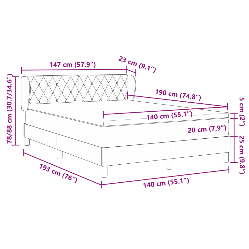 Letto Box Spring con Materasso Verde Scuro 140x190 cm in Velluto