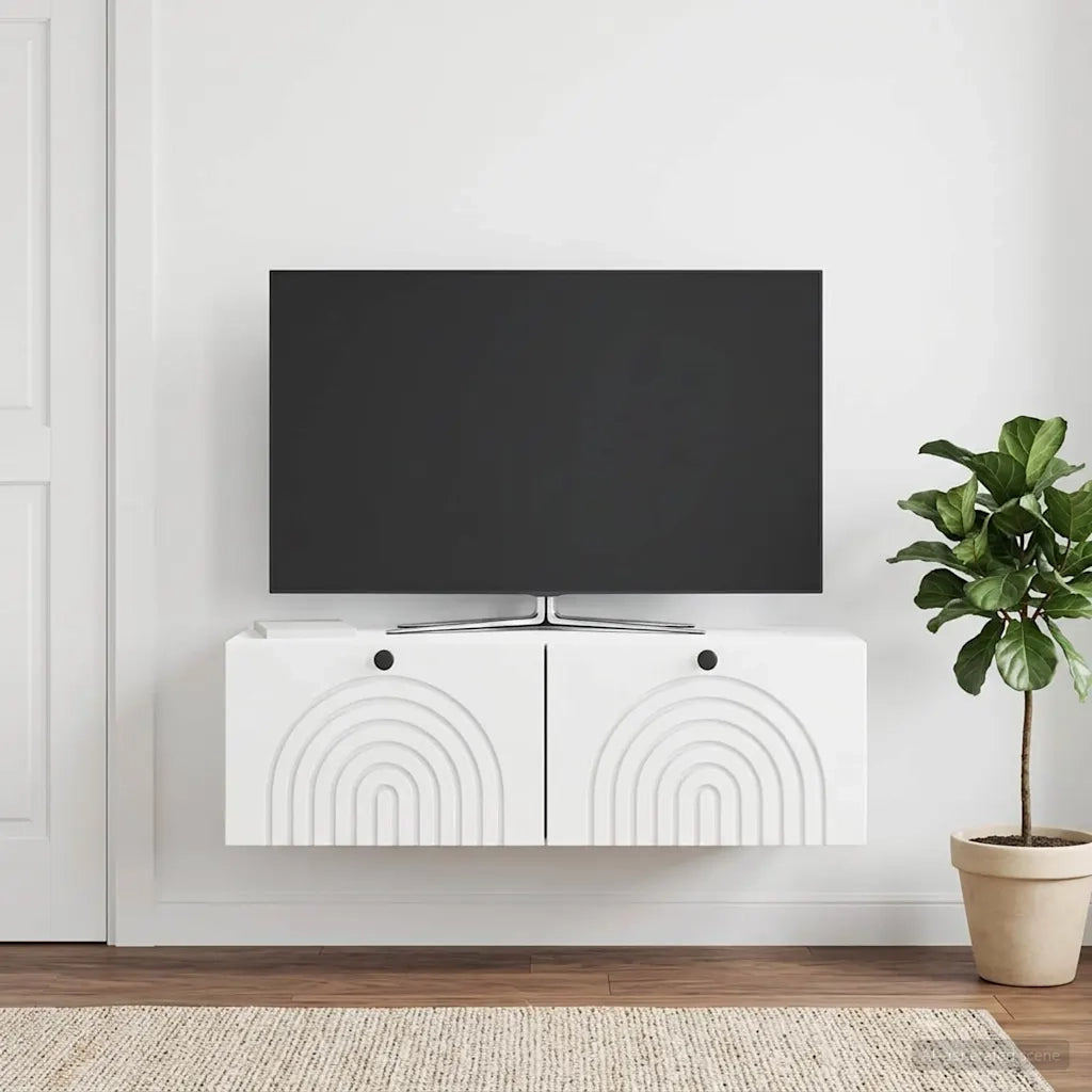 Mobile Porta TV da Muro Bianco Lucido 98 x 41 x 30 cm 898189