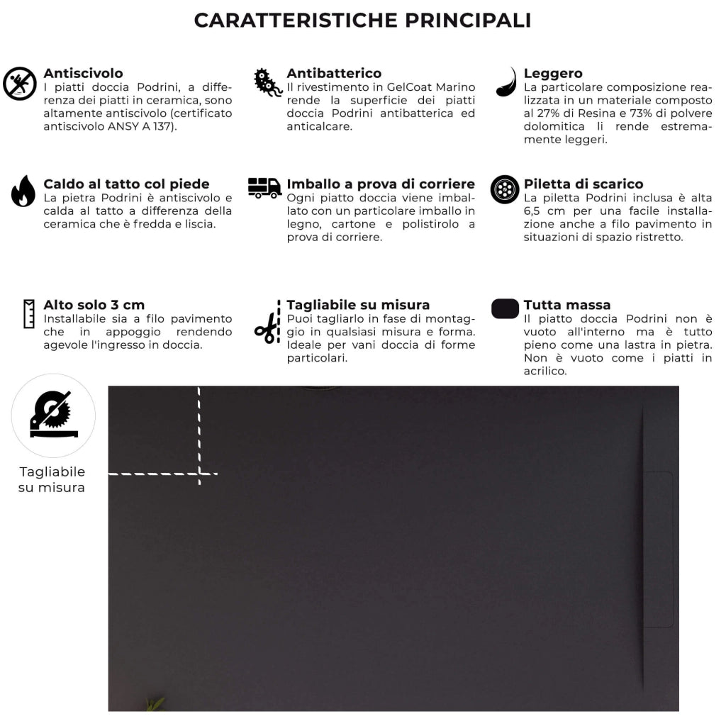 Piatto Doccia in Pietra 90x150 cm Bonussi Ardesia Calcutta Nero