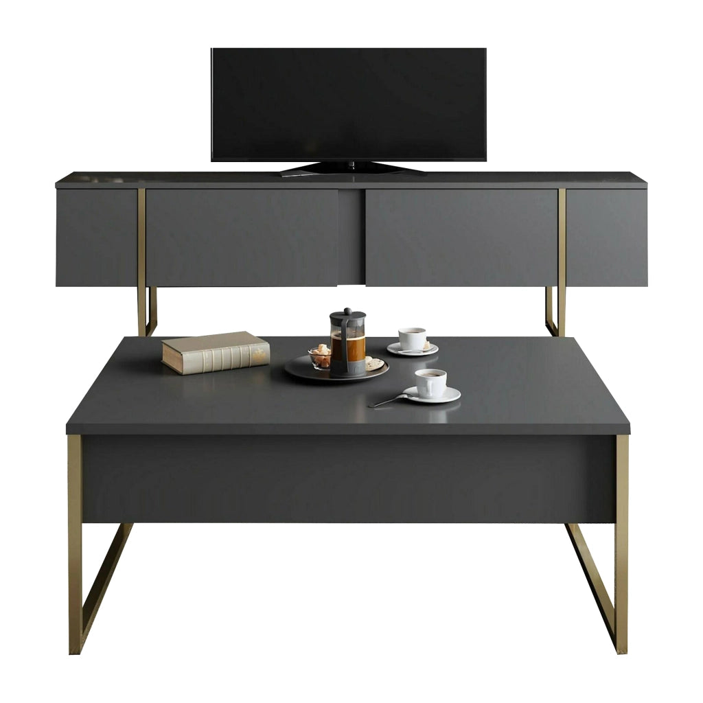Mornasco, set Mobili da Soggiorno Modulabile, Nero Antracite