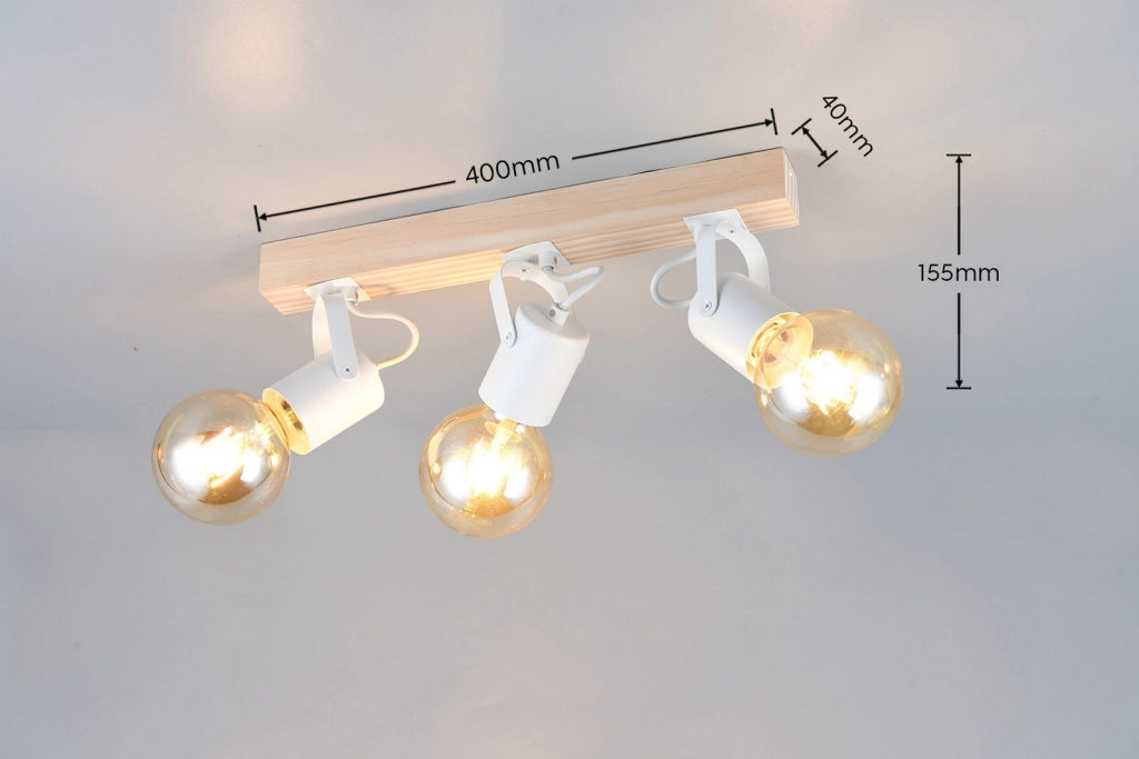 Faretto da soffitto vintage LYNAR 3xE27 bianco legno RL
