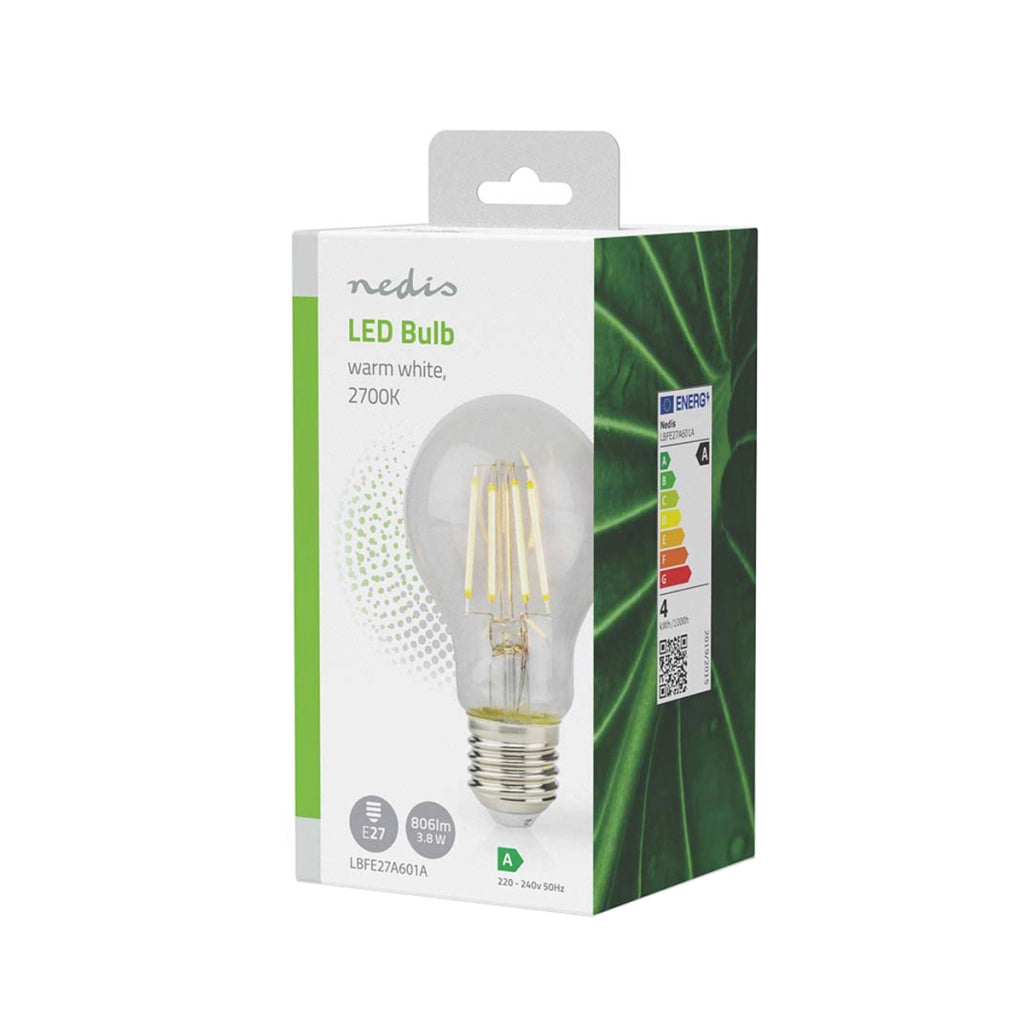 Lampadina a Filamento E27 3.8W 806lm 60W 806 Lumen Stile Retrò Trasparente Nedis