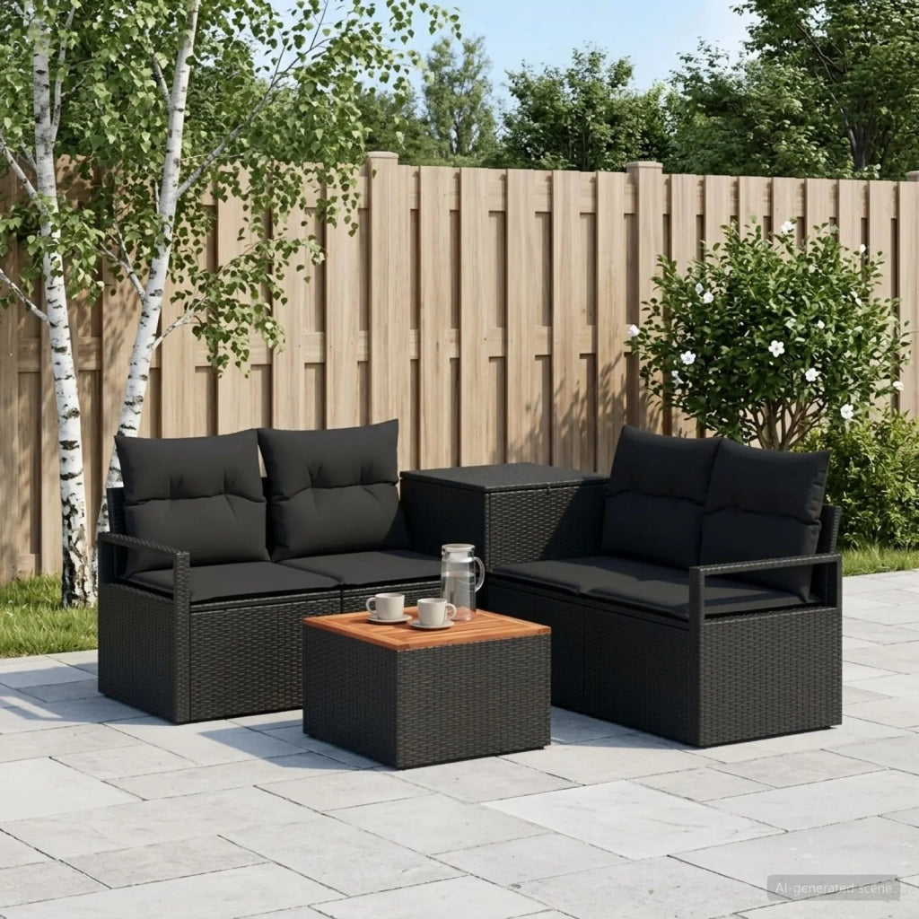Set di divani 6 pz Nero Rattan sintetico e Acciaio 3447232