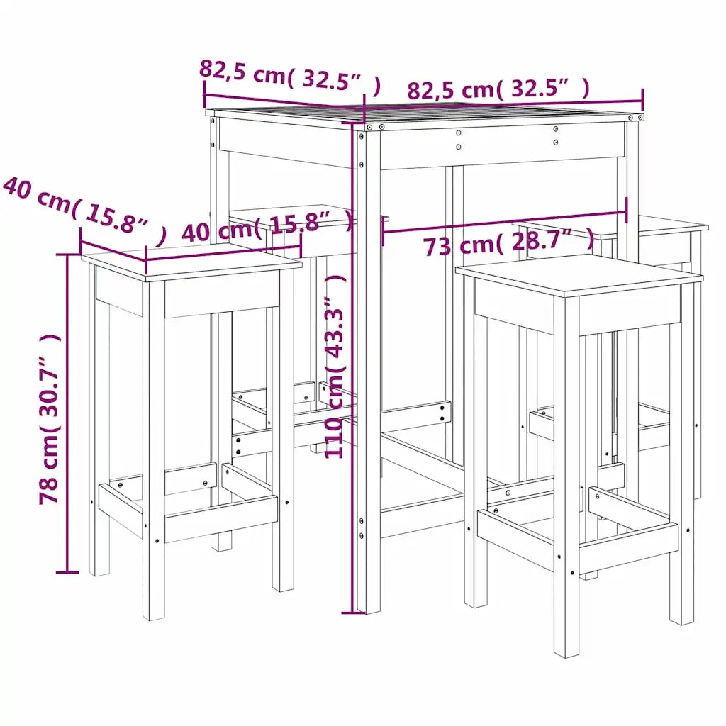 Set Bar da Giardino 5 pz Bianco in Legno Massello di Pino
