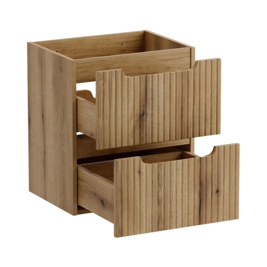 Set da bagno sospeso VANO in rovere chiaro 50cm: mobile sottolavabo con cassetti e frontale scanalato + lavabo incassato