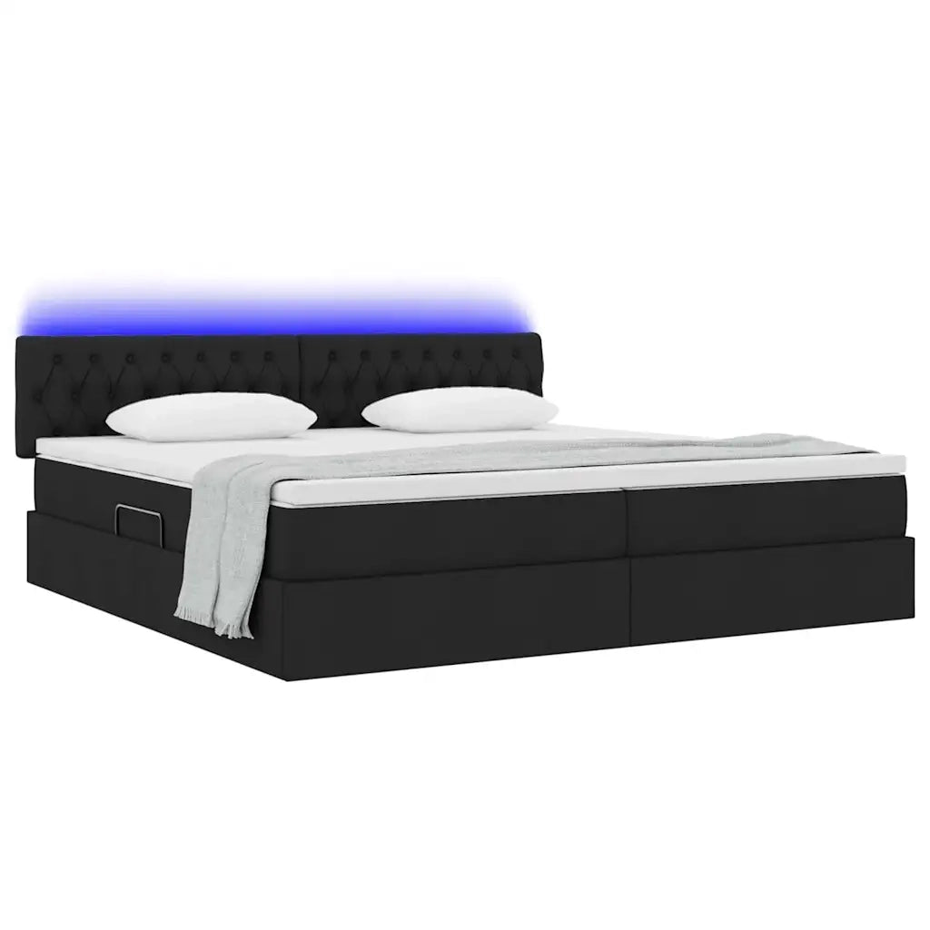 Letto con contenitore LED e materasso Nero 200 x 200 cm Tessuto