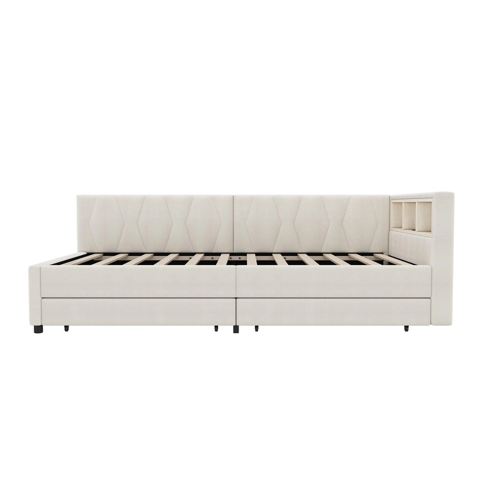 Divano Letto con Cassetti e LED ¨C MINIMAL ¨C Lino Beige 90x200