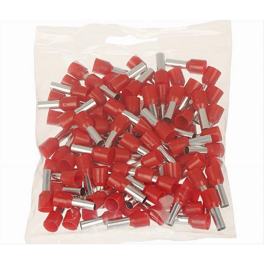 Trade Shop - Confezione 100 Pz Tubetto Capicorda Isolato Per Cavi 16mm² Terminale 12mm E16-12 - Rosso