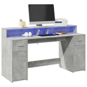 Scrivania con Luci LED Grigio Cemento 160x55x91 cm Multistrato 3309432