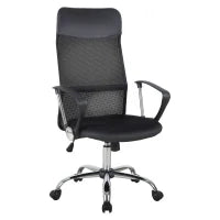 Sedia Ergonomica da Ufficio Girevole e Dondolo con Ruote, Altezza Regolabile e Schienale a Rete, 63x65x109-119 cm, Nero