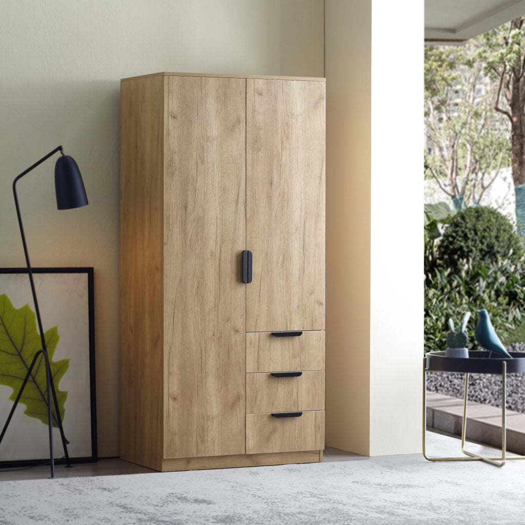 Armadio Guardaroba Eiselfing con Scomparti e Cassetti 176 x 80 x 52 cm Effetto Rovere [en.casa]