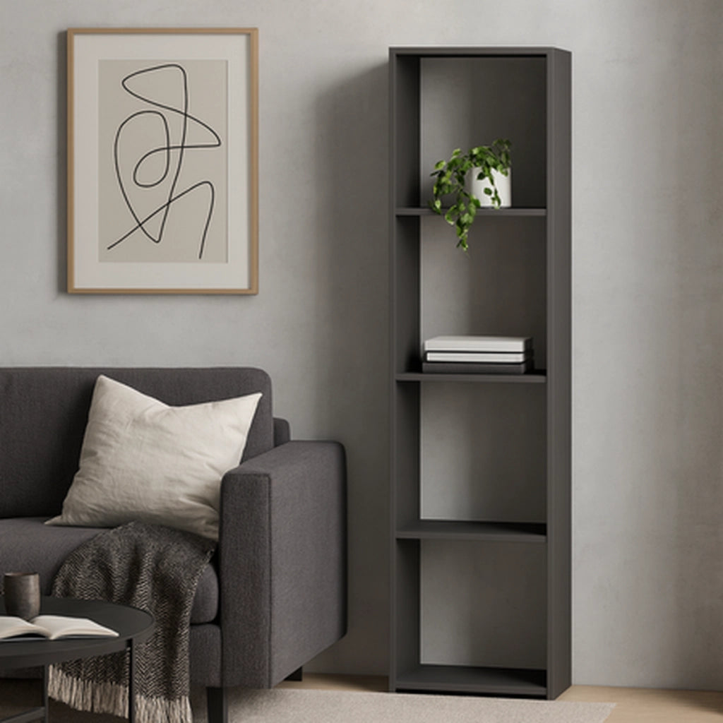Libreria a colonna LONI 160x40 cm grigia con 4 ripiani a giorno