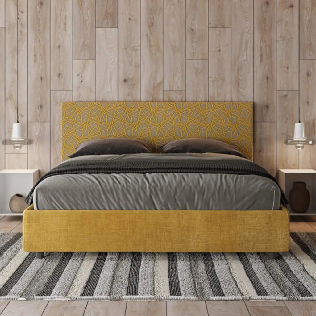 Letto matrimoniale con rete imbottito 160x200 tessuto Era 6 giallo Arla