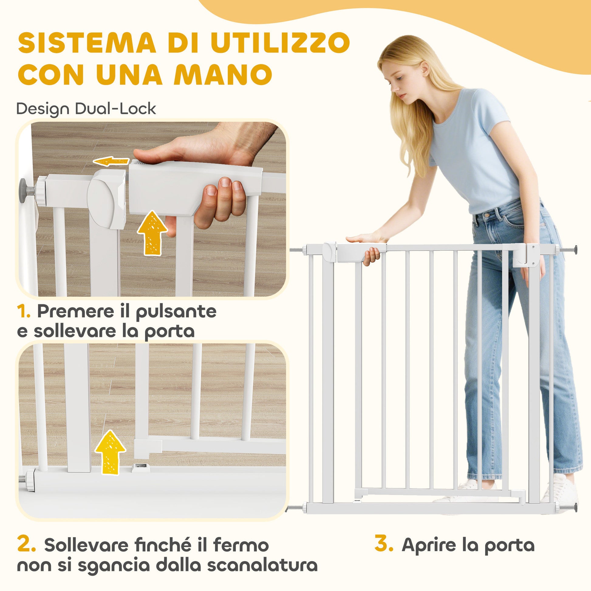 Cancello di Sicurezza per Bambini e Animali 76-82x76 cm Chiusura Automatica e Montaggio a Pressione Bianco