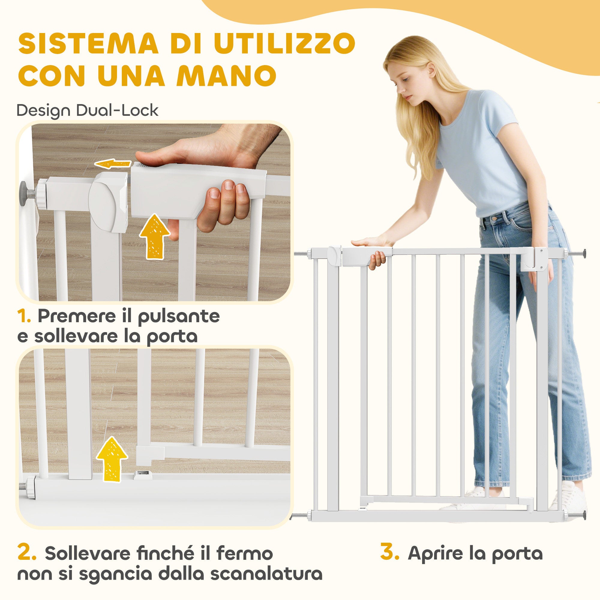 Cancello di Sicurezza per Bambini e Animali 76-82x76 cm Chiusura Automatica e Montaggio a Pressione Bianco
