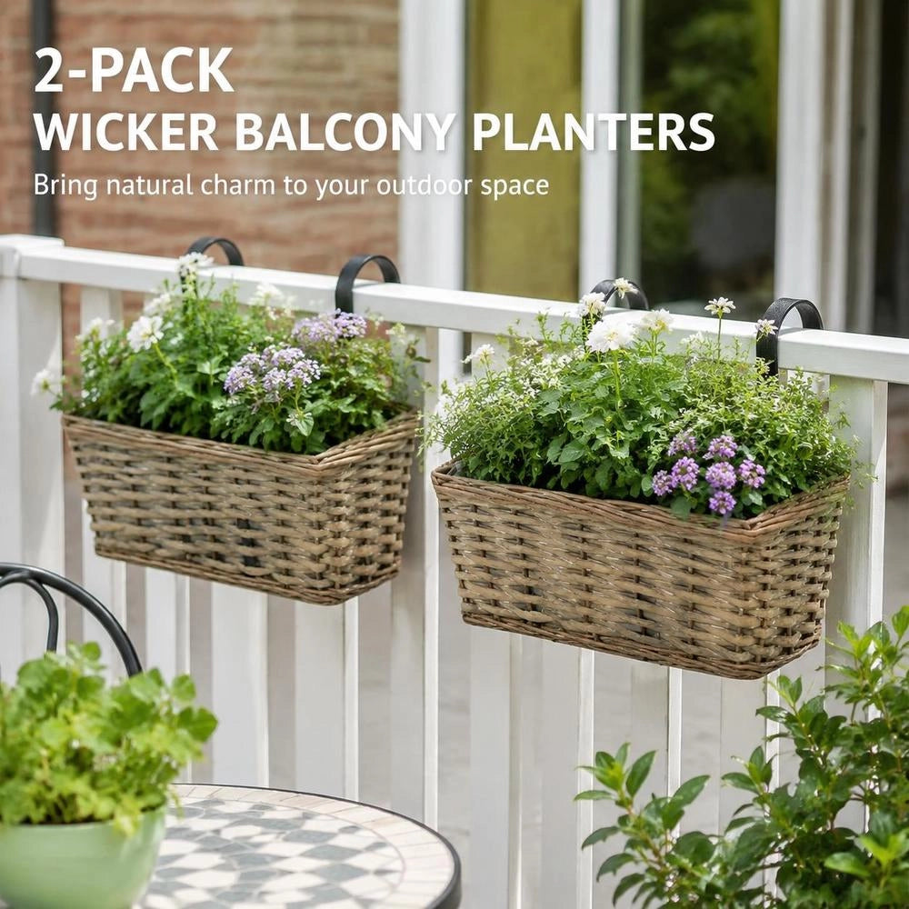 Balcony Flower Pots 2 Pcs. Willow With PE Lining 40 Cm