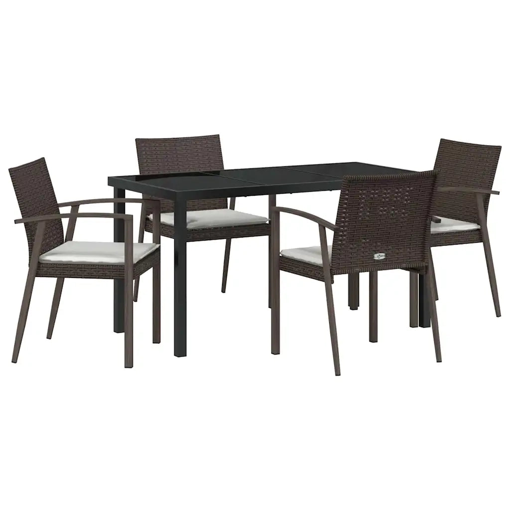 Set da Pranzo per Giardino 5 pcs Marrone e Nero Rattan in PE