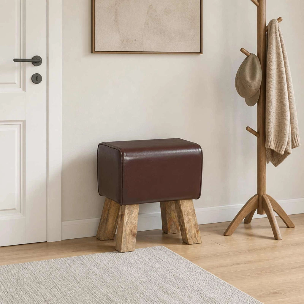 panchina 40 x 30 x 45 cm Pelle Vera Marrone Scuro 42042098