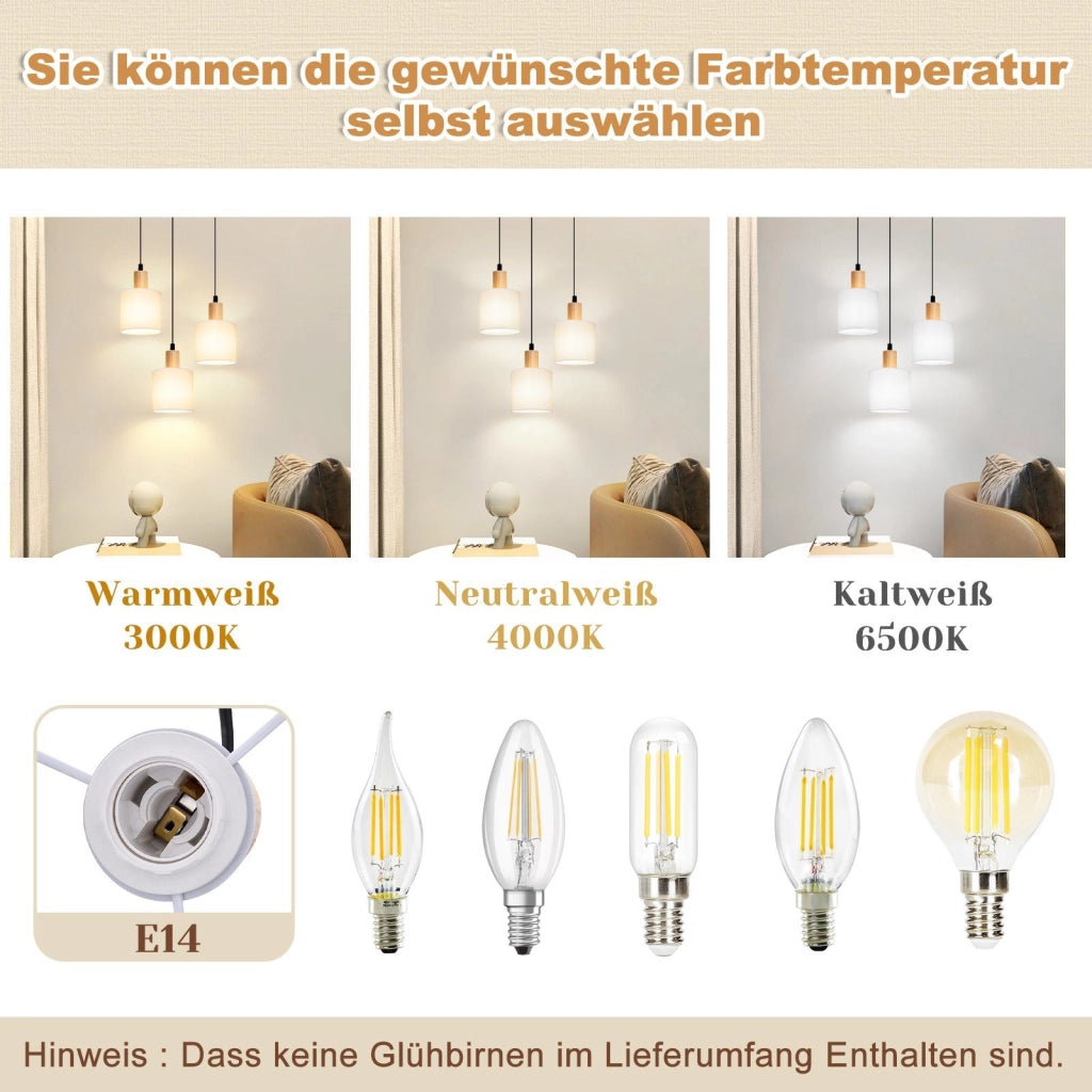 Lampada a sospensione ZMH legno bianco diametro 20 cm E14 stile retr¨° 3 lampadine rotonde per sala da pranzo e cucina