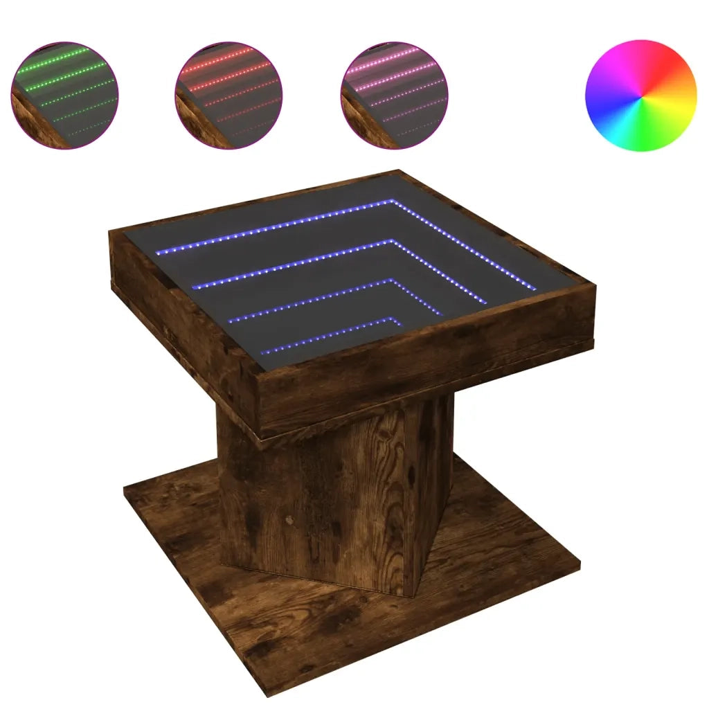 Tavolino Salotto con LED-Tavolino da soggiorno-Tavolo Rovere Fumo 50x50x45 cm Multistrato 353076