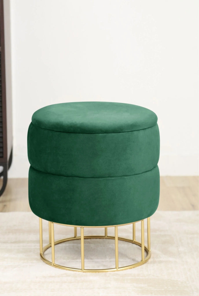Pouf a scomparto rotonda in velluto trapuntato AKORD ELZA colore Verde bottiglia