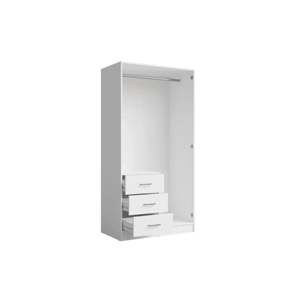 Armadio KALISTA 101 cm bianco opaco con specchio e 3 cassetti - 2 ante a battente