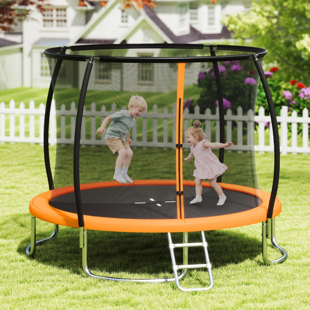 Trampolino da esterno 366 cm con rete di sicurezza e scala, Trampolino ricreativo pesante per bambini e adulti Arancione