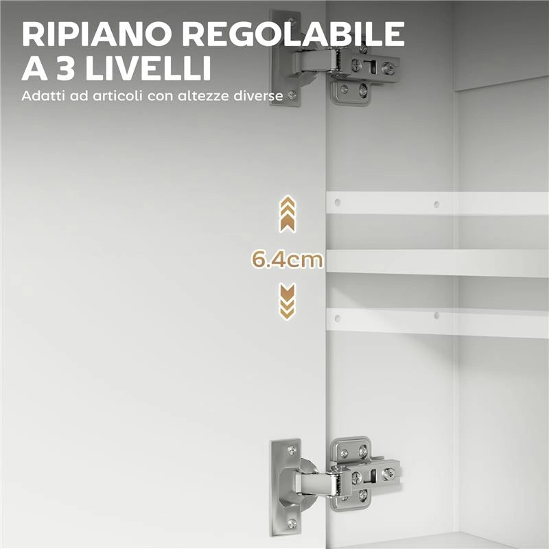 MOBILE BAGNO A PARETE CON SPECCHIO, ARMADIETTO CON MENSOLA REGOLABILE E RIPIANO APERTO, 60X16X60 CM, BIANCO
