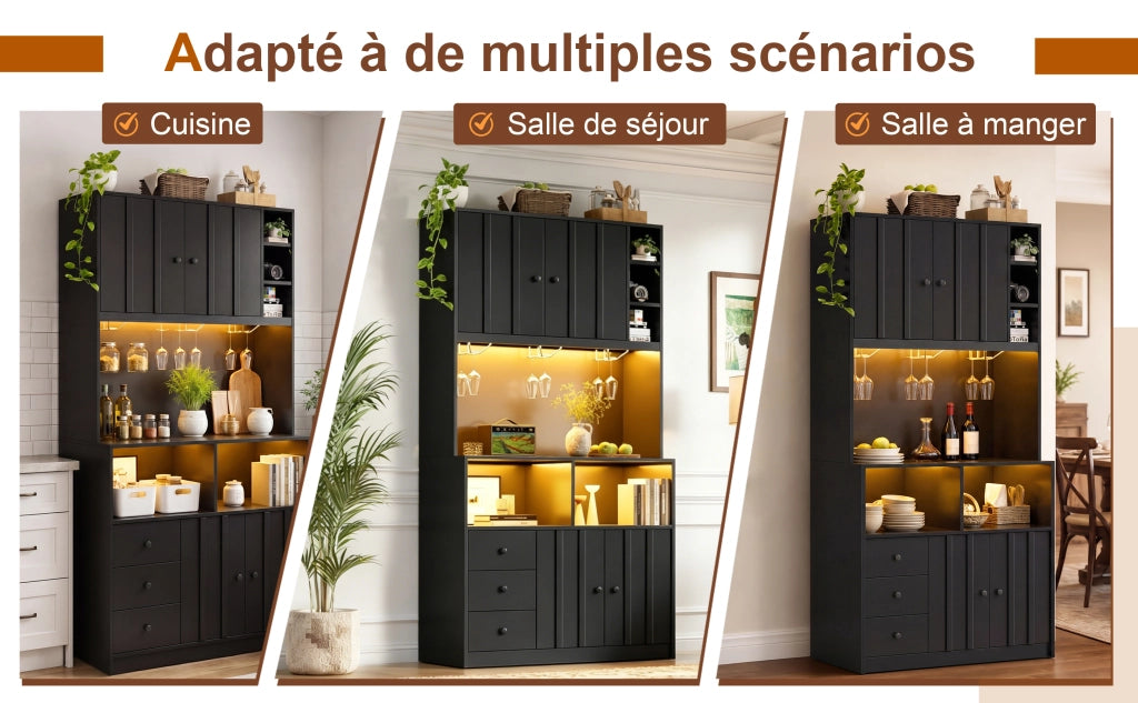 Hochschrank da cucina con LED RGB, prese USB e AC, 100 x 40 x 180 cm, MDF nero