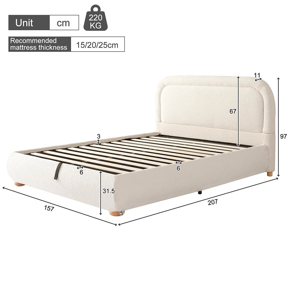 Letto imbottito capitonnato - Xylo - 140x190 cm - Beige - Testiera imbottita idraulica